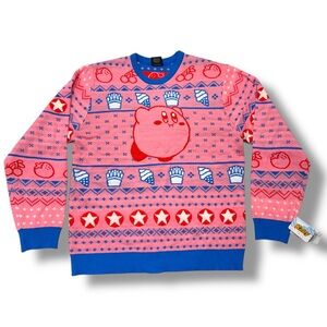 Nintendo Kirby Knit Graphic Sweater Size XL Christmas Pink Blue NEW